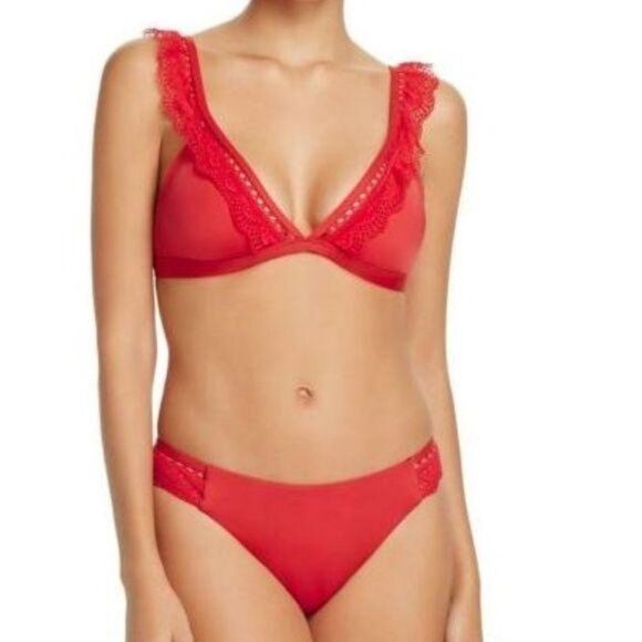 LAUNDRY by Shelli Segal Ruffled Plunge Neck Bralette Top and Bottom Bikini Set - Picture 1 of 15